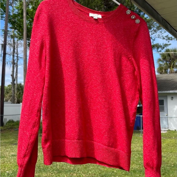 Loft Outlet Red Sz Med with Rhinestones on shoulder - Picture 3 of 14